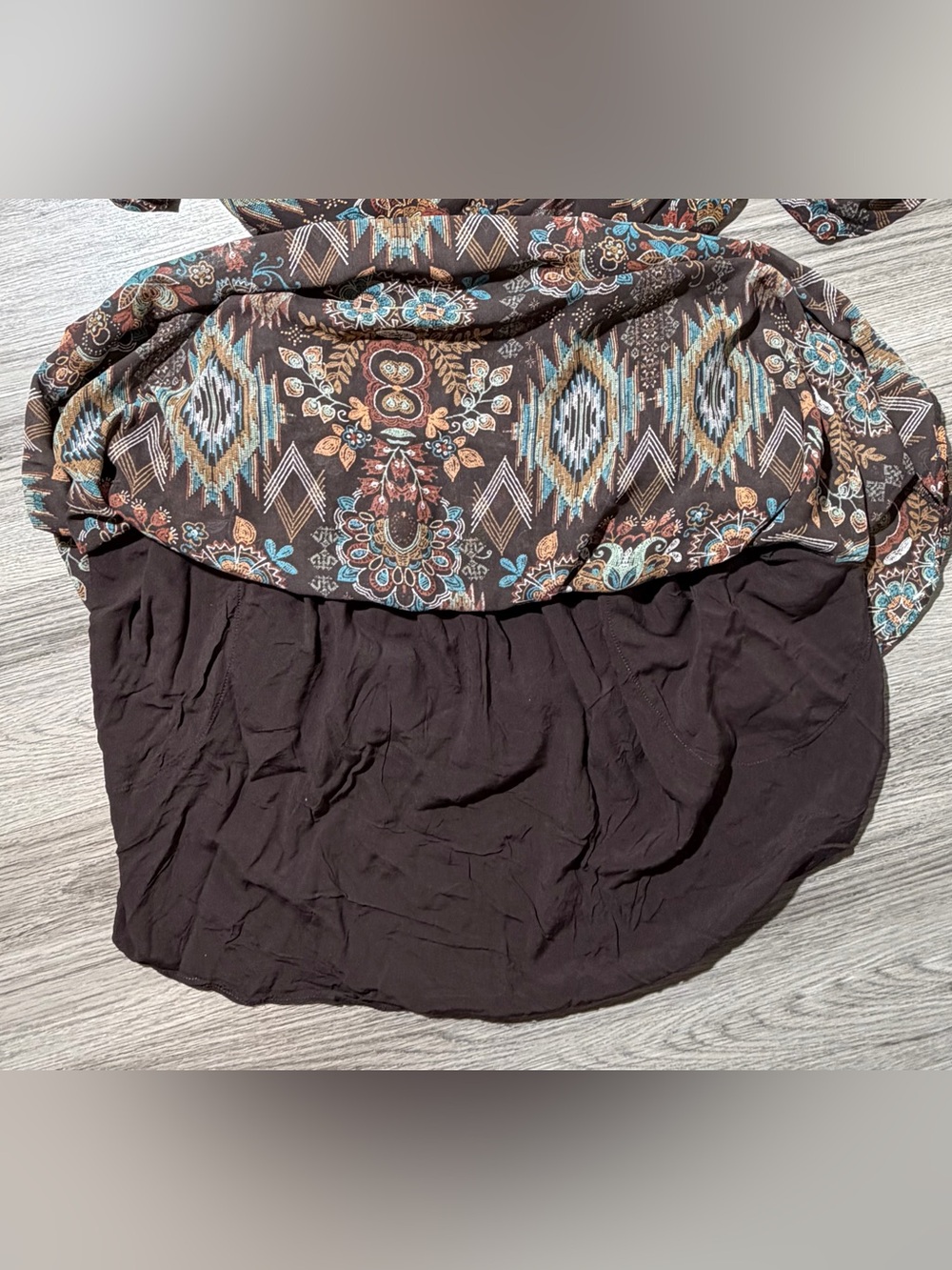 Shyanne Brown Floral Boho Mini Dress with Teal & Rust Accents - Picture 6 of 9